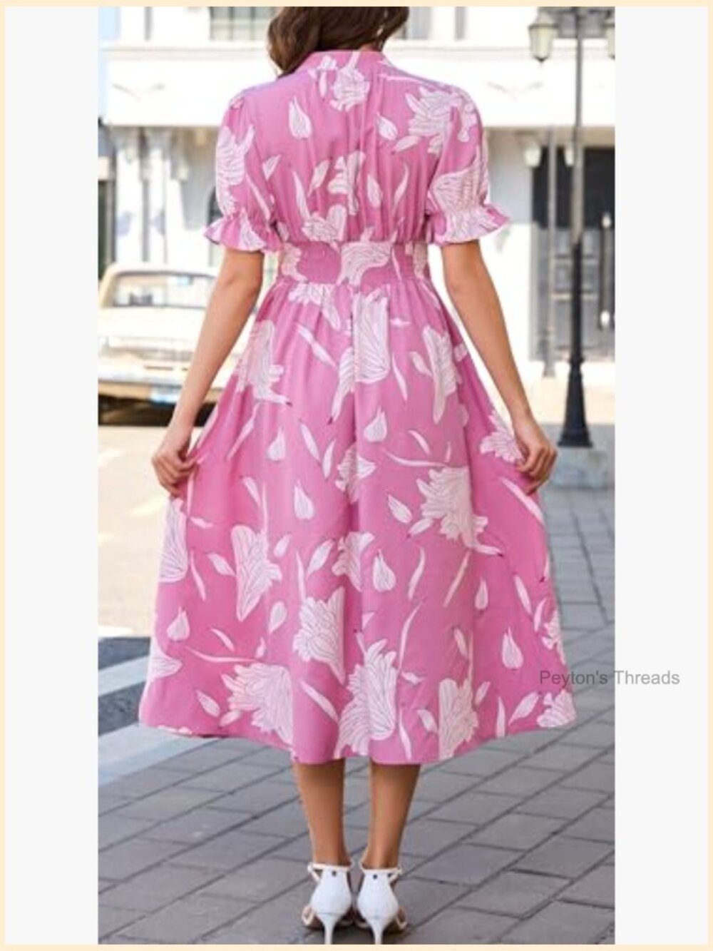 Women's Floral Maxi Dress Short Sleeve V Neck Flowy Beach Wedding Guest Dress - Picture 5 of 6